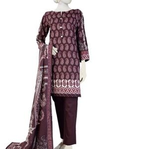 Elegant Maroon designer J. Cotton Women's Pakistani dress